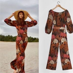 FARM Rio Animalia Mirana jumpsuit Wide Leg Size XS